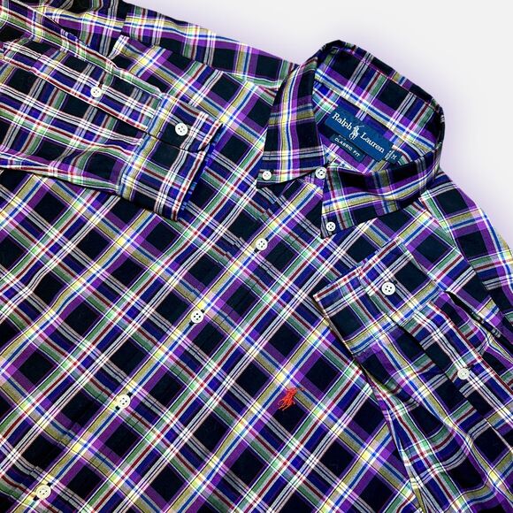 Ralph Lauren Classic Fit Plaid Shirt Mens Medium Purple Black Cotton Button Down - Picture 4 of 11